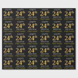 Schwarz, Imitate Gold "HAPPY 24. BIRTHDAY" Geschenkpapier