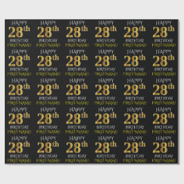 Schwarz, Imitate Gold "HAPPY 28. BIRTHDAY" Geschenkpapier
