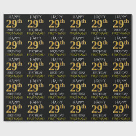 Schwarz, Imitate Gold "HAPPY 29. BIRTHDAY" Geschenkpapier