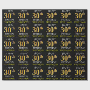 Schwarz, Imitate Gold "HAPPY 30. BIRTHDAY" Geschenkpapier