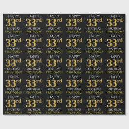 Schwarz, Imitate Gold "HAPPY 33. BIRTHDAY" Geschenkpapier