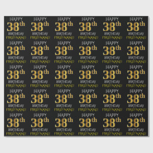 Schwarz, Imitate Gold "HAPPY 38. BIRTHDAY" Geschenkpapier