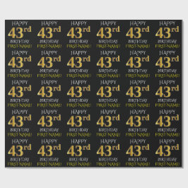 Schwarz, Imitate Gold "HAPPY 43. BIRTHDAY" Geschenkpapier