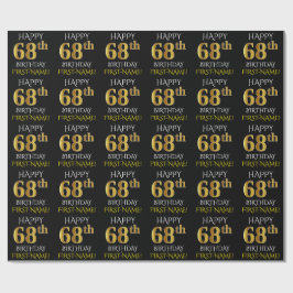 Schwarz, Imitate Gold "HAPPY 68. BIRTHDAY" Geschenkpapier