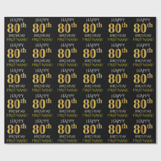 Schwarz, Imitate Gold "HAPPY 80. BIRTHDAY" Geschenkpapier