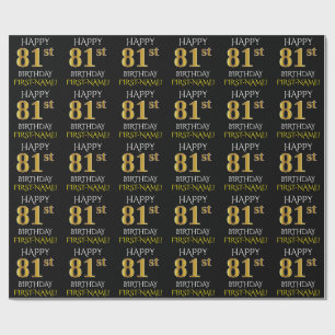 Schwarz, Imitate Gold "HAPPY 81. BIRTHDAY" Geschenkpapier