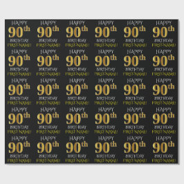 Schwarz, Imitate Gold "HAPPY 90. BIRTHDAY" Geschenkpapier