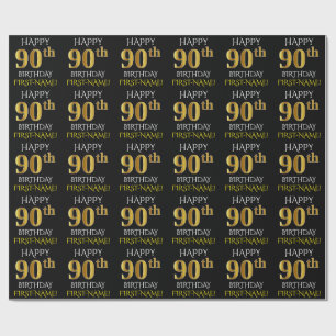 Schwarz, Imitate Gold "HAPPY 90. BIRTHDAY" Geschenkpapier