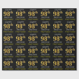 Schwarz, Imitate Gold "HAPPY 98. BIRTHDAY" Geschenkpapier