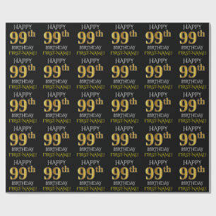 Schwarz, Imitate Gold "HAPPY 99. BIRTHDAY" Geschenkpapier