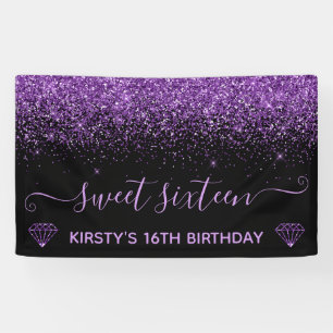 Schwarz & Imitate Lila Glitzer Sweet 16 Banner