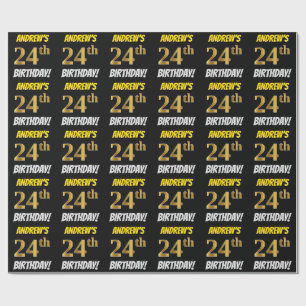 Schwarz, Imitate/Nachahmungs-Gold, "24. GEBURTSTAG Geschenkpapier