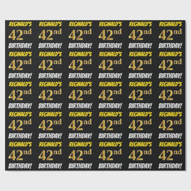 Schwarz, Imitate/Nachahmungs-Gold, "42. GEBURTSTAG Geschenkpapier (Flach)