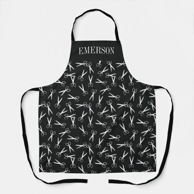 Schwarz & Imitate Silberschere Haarstühle Schürze (Vorderseite)