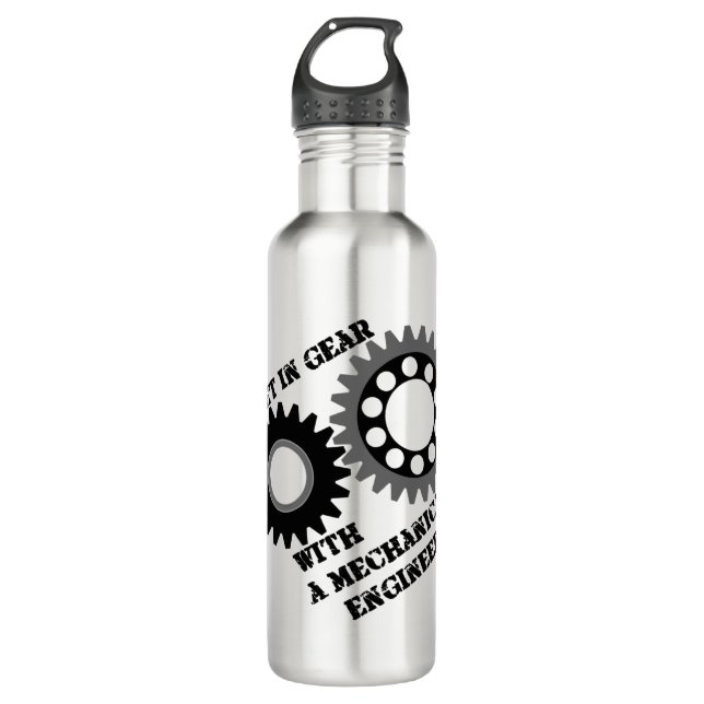 Schwarz in Gear Edelstahlflasche (Vorderseite)