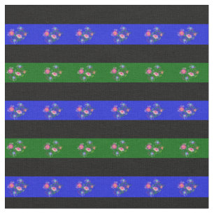 Schwarz, Inselgrün, königsblaue Blume Streifen Stoff