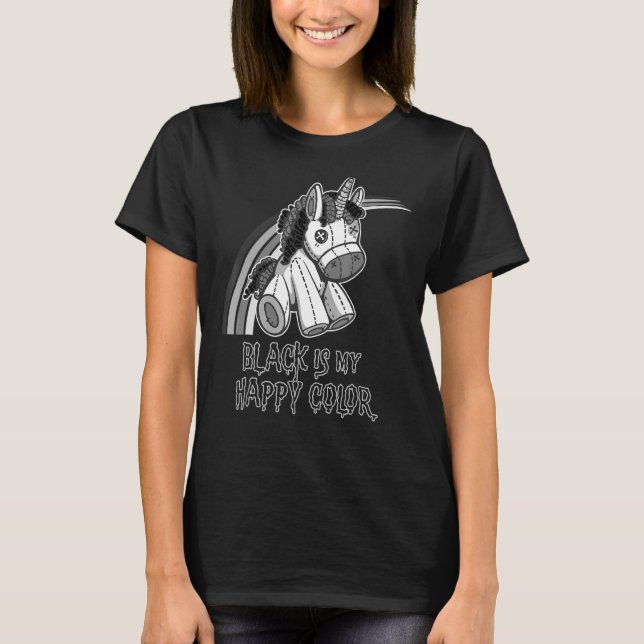 Schwarz ist mein glückliches farbgotisches Unicorn T-Shirt (Vorderseite)