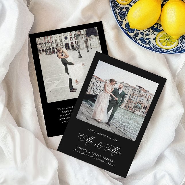Schwarz | Italienische Elegance Foto Hochzeit Ankündigung (Von Creator hochgeladen)