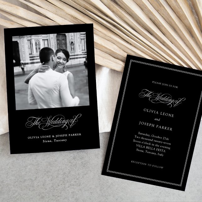 Schwarz | Italienische Elegance Foto Hochzeit Einladung (Von Creator hochgeladen)