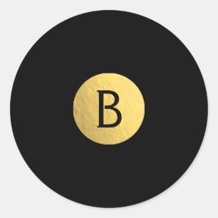 Schwarz (jeder Farbe) Goldfolie Modernes Monogramm Runder Aufkleber