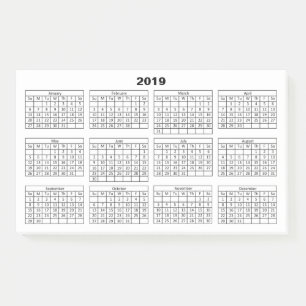Schwarz-Kalender 2019 auf Weiß Post-it Klebezettel