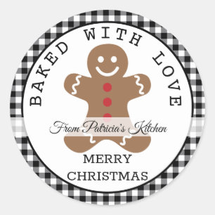 Schwarz Kariert gebacken mit Liebe Weihnachtskekse Runder Aufkleber