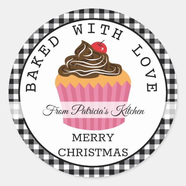 Schwarz Kariert gebacken mit Liebe Weihnachtskuche Runder Aufkleber (Vorderseite)