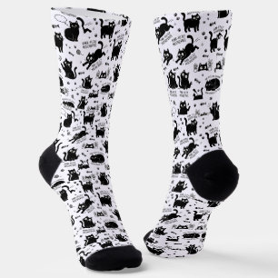 Schwarz-Katzen-Muster-Socken – Lustige Cartoon-Kat Socken