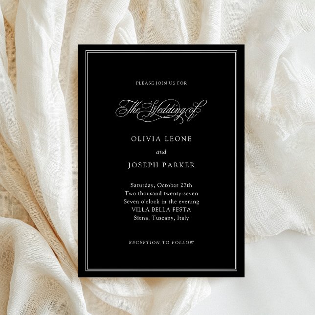 Schwarz | Klassische Italienische Hochzeit Einladung (Von Creator hochgeladen)