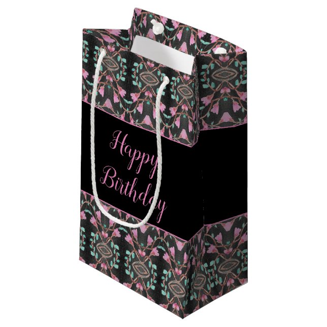 Schwarz-Klein-Rosa- und Aquamarine Gemusterte Papi Kleine Geschenktüte (Vorderseite Schrägansicht)