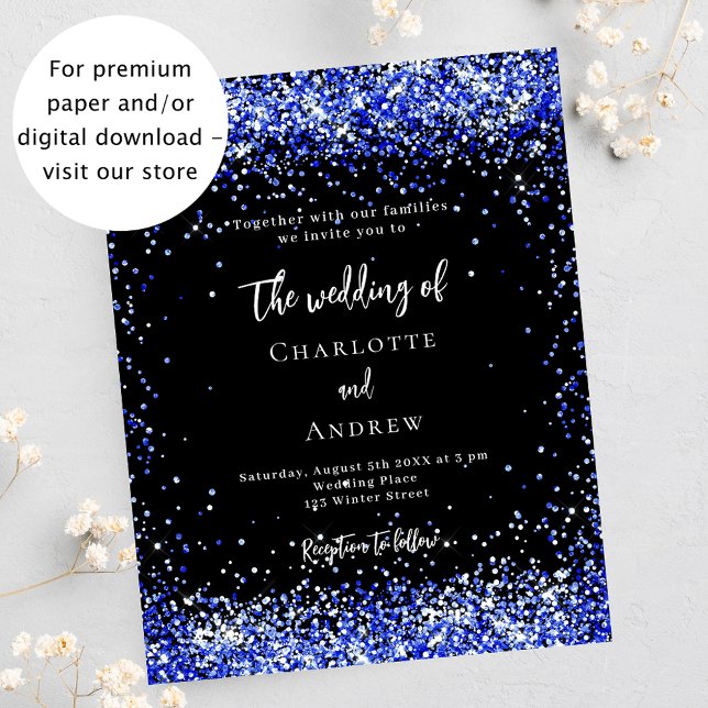 Schwarz Königlich Blau Einladung zur Hochzeit Flyer (Von Creator hochgeladen)
