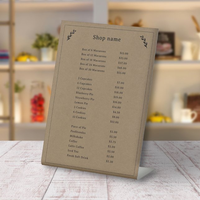 Schwarz, Kraft und rustikales Preisschild Sockelschild (Black, Kraft & Rustic Price List Pedestal Sign)