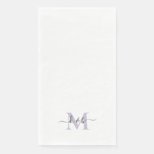 Schwarz & Lavendel Monogram Swash Script weiß Serviette