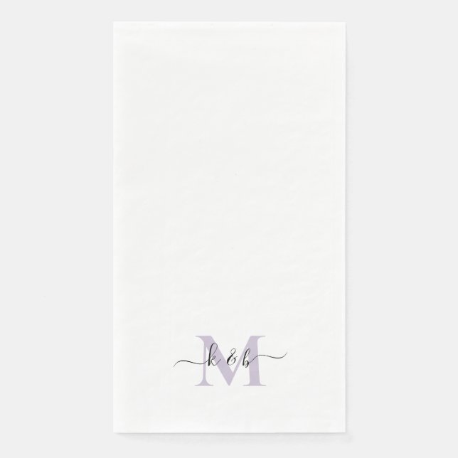 Schwarz & Lavendel Monogram Swash Script weiß Serviette (Vorderseite)