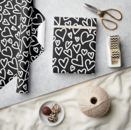 Schwarz Liebesherzen Muster Verpackungsmuster Geschenkpapier