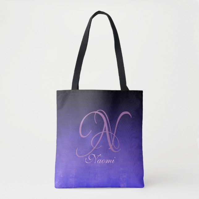 Schwarz Lila Blau stilvolle rustikale Monogramm Tasche (Vorderseite)