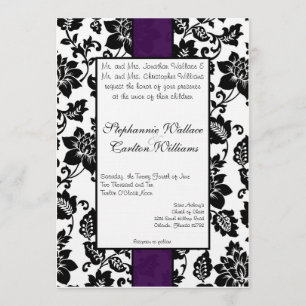Schwarz/Lila BlumenDamast Einladung Hochzeit