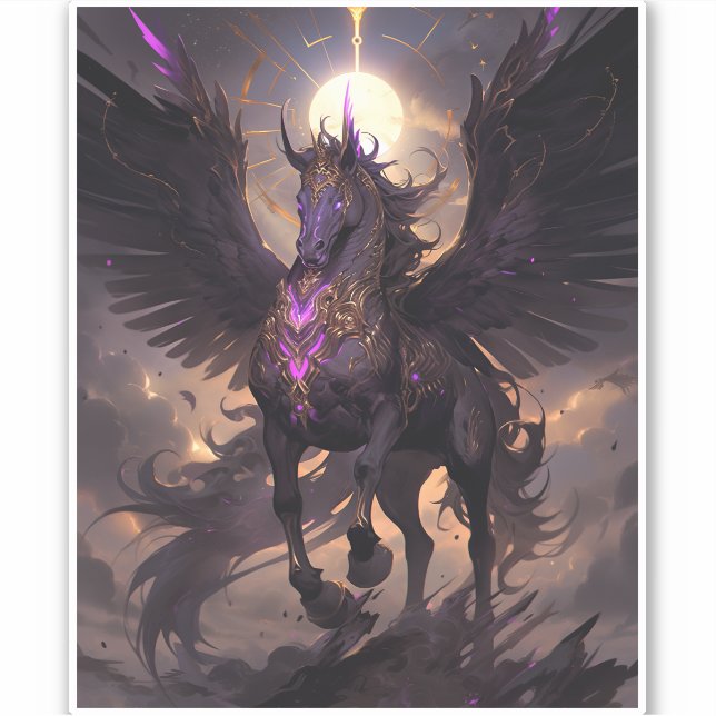 Schwarz Lila Einhorn Fantasy Kunst, Dichtung und M Aufkleber (Vorderseite)