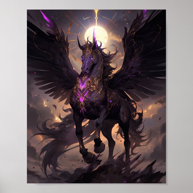Schwarz Lila Einhorn Fantasy Kunst, Dichtung und M Poster (Vorne)