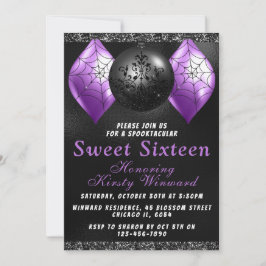 Schwarz Lila Halloween-Ornamente Süß 16 Einladung