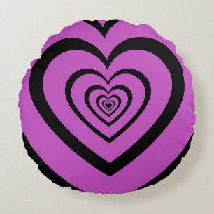 Schwarz-Lila-Hypnotic-Herz-Liebe-Muster Rundes Kissen