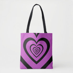 Schwarz-Lila-Hypnotic-Herz-Liebe-Muster Tasche