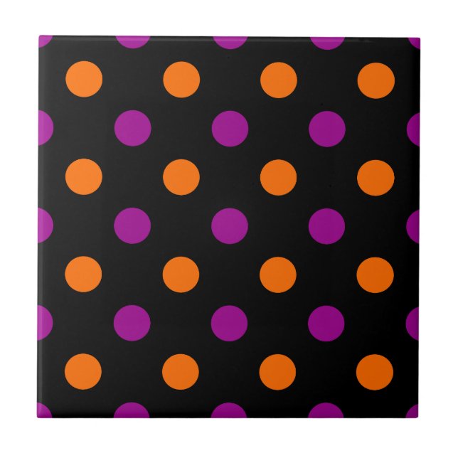 Schwarz Lila Orange Punkte-Muster Fliese (Vorderseite)