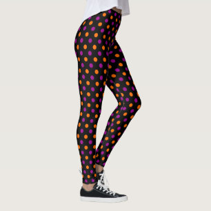 Schwarz Lila Orange Punkte-Muster Leggings