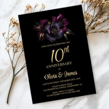 Schwarz Lila Pink Floral 10 Jahre Jubiläum