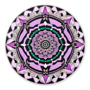 Schwarz, Lila, rosa und Aquamarine Mandala Keramik Keramikknauf