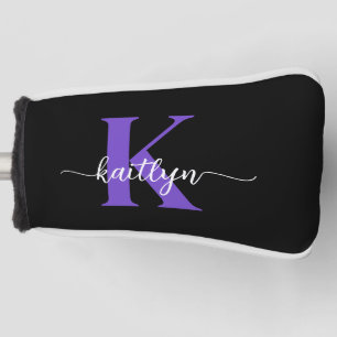 Schwarz-Lila-Script-Monogramm Golf Headcover