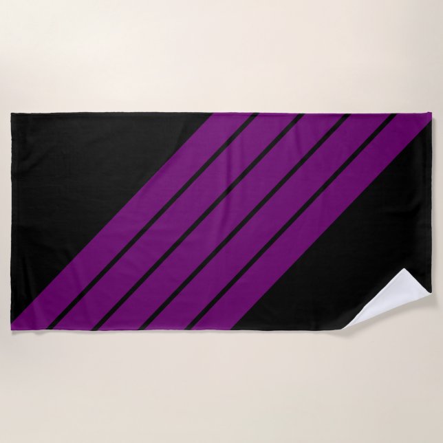 Schwarz Lila Strickende 70er 80er Retro Racing Str Strandtuch (Vorderseite)