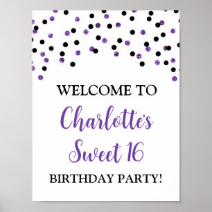 Schwarz Lila Sweet 16 Geburtstag Custom 8.5x11 Poster