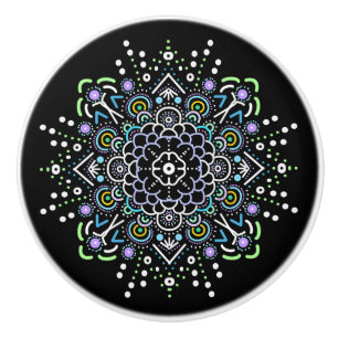 Schwarz, Lila und Grün Mandala Keramikknauf